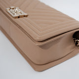 Chanel Chevron Le Boy Old Medium Dark Beige GHW