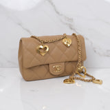 Chanel Mini Flap Quilted Heart Charm Dark Beige GHW