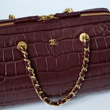 Chanel Bowling Bag Croc Burgundy