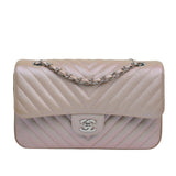 Chanel Double Flap Medium Chevron Iridescent Beige SHW - s24