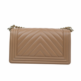 Chanel Chevron Le Boy Dark Beige LGHW - (MICROCHIP)