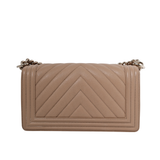 Chanel Chevron Le Boy Old Medium Dark Beige GHW