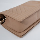 Chanel Chevron Le Boy Old Medium Dark Beige GHW