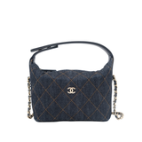Chanel Classic Mini Hobo Pouch w/ Chain Dark Blue Denim