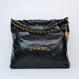 Chanel 22 Medium Black Shiny Calfskin - (MICROCHIP)