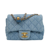 Chanel Mini Square Denim Blue Pearl Crush - (MICROCHIP)