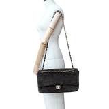 Chanel Maxi Flap Suede Dark Brown GHW - (MICROCHIP)