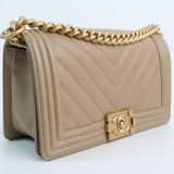 Chanel Chevron Le Boy Dark Beige - S25