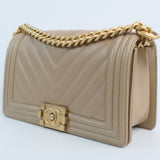 Chanel Chevron Le Boy Dark Beige - S25