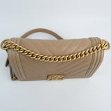 Chanel Chevron Le Boy Dark Beige - S25