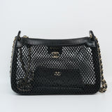 Chanel 2025SS Mesh & Shiny Lambskin Clutch with Chain