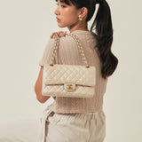 Chanel Double Flap Pearly Beige Medium -s16