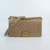 Chanel Chevron Le Boy Dark Beige - S25