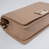 Chanel Chevron Le Boy Old Medium Dark Beige GHW
