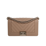 Chanel Chevron Le Boy Old Medium Dark Beige GHW