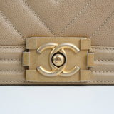 Chanel Chevron Le Boy Dark Beige - S25