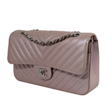 Chanel Double Flap Medium Chevron Iridescent Beige SHW