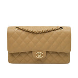 Chanel Double Flap Medium Dark Beige Vintage GHW -s8
