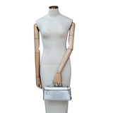 Chanel Slim Long Vanity Silver Metallic Lizard Embossed