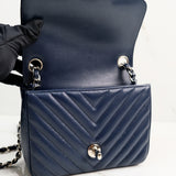 Chanel Mini Square Chevron Navy Blue