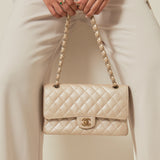 Chanel Double Flap Pearly Beige Medium -s16