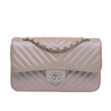 Chanel Double Flap Medium Chevron Iridescent Beige SHW - s24