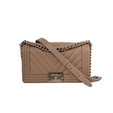 Chanel Chevron Le Boy Old Medium Dark Beige GHW