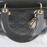 Dior Lady Dior Small Patent Dark Gray