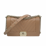 Chanel Chevron Le Boy Dark Beige LGHW - (MICROCHIP)