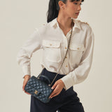 Chanel Mini Rec Top Handle Dark Navy - (MICROCHIP)