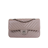 Chanel Double Flap Medium Chevron Iridescent Beige SHW