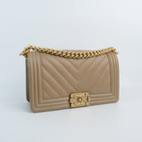 Chanel Chevron Le Boy Dark Beige - S25