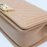 Chanel Chevron Le Boy Dark Beige LGHW - (MICROCHIP)