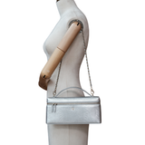 Chanel Slim Long Vanity Silver Metallic Lizard Embossed