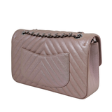 Chanel Double Flap Medium Chevron Iridescent Beige SHW