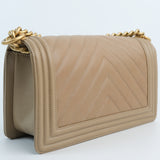 Chanel Chevron Le Boy Dark Beige - S25