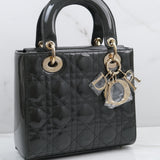 Dior Lady Dior Small Patent Dark Gray