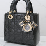 Dior Lady Dior Small Patent Dark Gray