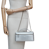 Chanel Slim Long Vanity Silver Metallic Lizard Embossed