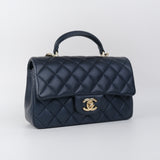 Chanel Mini Rec Top Handle Dark Navy - (MICROCHIP)