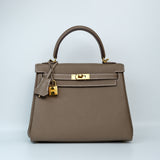 HOLD | Hermes Kelly 25 Togo Etoupe GHW - U