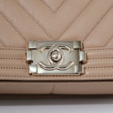 Chanel Chevron Le Boy Old Medium Dark Beige GHW