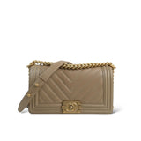 Chanel Chevron Le Boy Dark Beige - S25