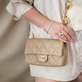 Chanel Mini Flap Quilted Heart Charm Dark Beige GHW