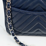 Chanel Mini Square Chevron Navy Blue