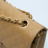 Chanel Double Flap Medium Dark Beige Vintage GHW -s8