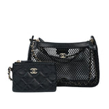 Chanel 2025SS Mesh & Shiny Lambskin Clutch with Chain