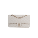 Chanel Double Flap Medium Caviar White GHW - s27